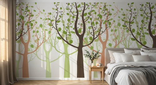 Design FC146 — Papier peint Foret stylisee arbres feuillage rond — Novomur