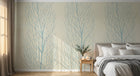 Design FC153B — Papier peint Arbres stylises corail bleu fond beige — Novomur