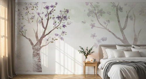Design FC176 — Papier peint Arbres en fleurs violettes pastel doux — Novomur