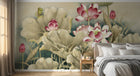 Design FC216 — Papier peint Lotus rose feuilles vert pale chinoiserie — Novomur