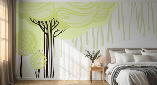 Design FC220 — Papier peint Arbres stylises tourbillon vert pale — Novomur