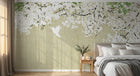 Design FC268 — Papier peint Cascade fleurs blanches vertes colibri — Novomur