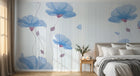 Design FC355 — Papier peint Fleurs bleues transparentes rayures pastel — Novomur