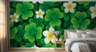 Design FC482 — Papier peint Trefles vert vif et frangipaniers blancs — Novomur