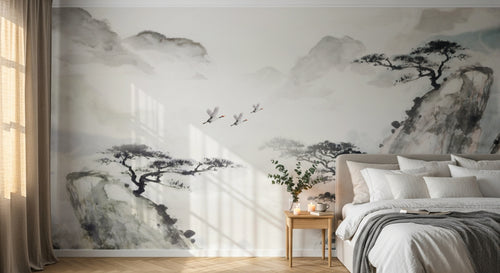 Design FC570 — Papier peint Pins montagnes brumeuses style chinois — Novomur