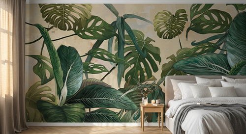 Design L0005 — Papier peint Feuillage tropical dense monstera — Novomur