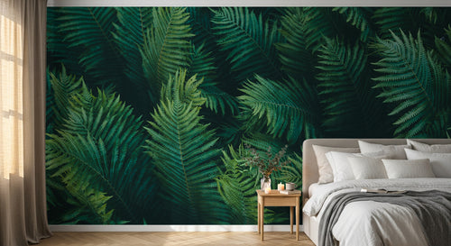 Design L0186 — Papier peint Fougeres gros plan vert fonce — Novomur