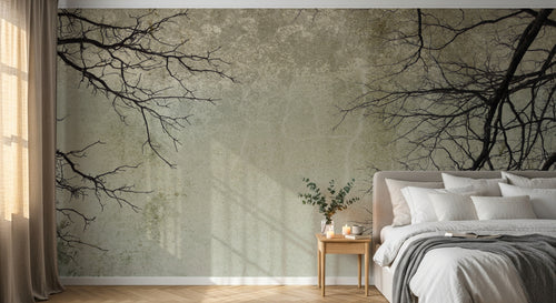 Design L0344 — Papier peint Branches nues fond gris vintage — Novomur