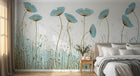 Design L0345 — Papier peint Coquelicots bleus prairie 3D relief — Novomur
