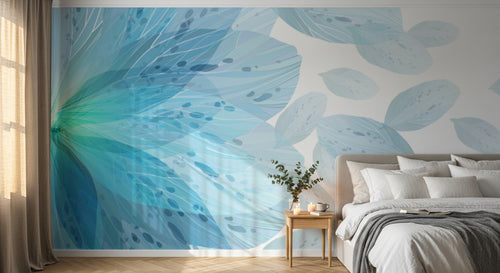 Design L0354 — Papier peint Grande fleur bleue eclatee turquoise — Novomur