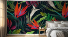 Design L0359 — Papier peint Fleurs tropicales rouges et calla fond fonce — Novomur