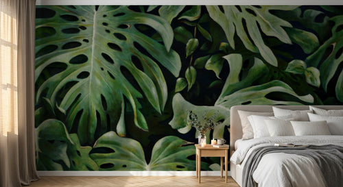 Design L0376 — Papier peint Monstera gros plan photo realiste — Novomur