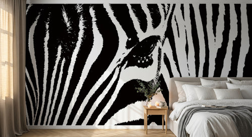 Design L0530 — Papier peint Zèbre noir blanc gros plan photo — Novomur