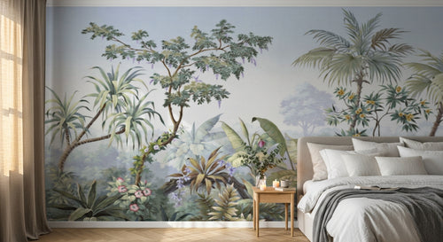 Design L0652 — Papier peint Paysage tropical jungle aquarelle douce — Novomur