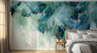 Design L0765 — Papier peint Plumes paon turquoise feuilles — Novomur