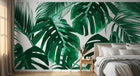 Design L0859 — Papier peint Monstera et palmes vert eclatant fond blanc — Novomur