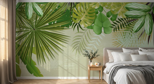 Design L1010 — Papier peint Encadrement feuillage tropical fond beige — Novomur