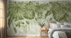 Design L1127 — Papier peint Feuillage tropical sauge fond beige texture — Novomur