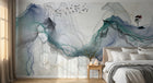 Design L1129 — Papier peint Encre fluide abstraite vol oiseaux — Novomur