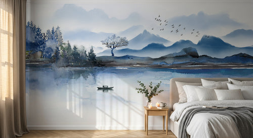 Design SD0489 — Papier peint Asie Encre Bleue — Novomur