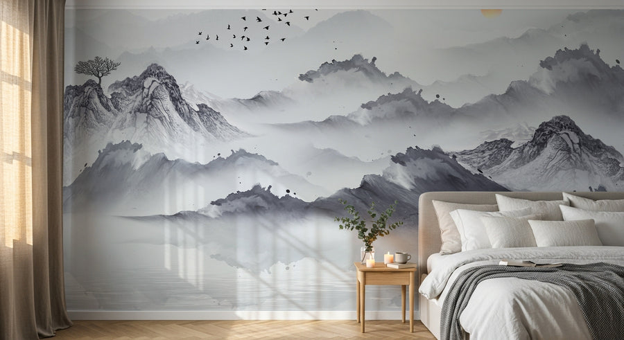 Design SK0087 — Papier peint Asie Encre Noire Montagne — Novomur