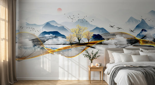 Design SK0133 — Papier peint Asie Encre Bleue — Novomur