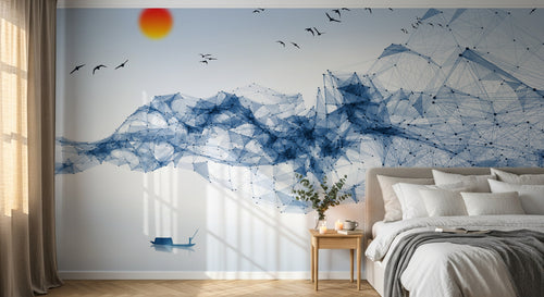 Design SK0162 — Papier peint Asie Encre Bleue — Novomur