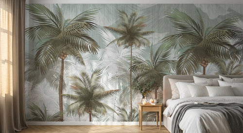 Design SK0694 — Papier peint Palmier Tropical Vintage Sépia — Novomur