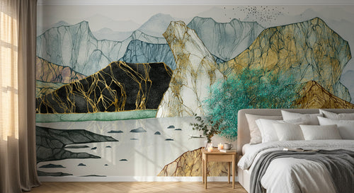 Design SK0926 — Papier peint Paysage Montagne Minimaliste - Collection 1 — Novomur