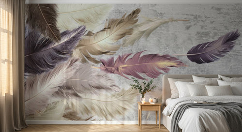 Design SL0005 — Papier peint Plumes variees fond gris texture — Novomur