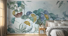 Design SL0008 — Papier peint Ginkgo multicolore aquarelle bleu pale — Novomur