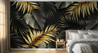 Design SL0033 — Papier peint Feuilles tropicales noir et or luxe — Novomur