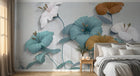 Design SL0089 — Papier peint Hibiscus 3D bleu marron aquarelle — Novomur