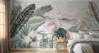 Design SL0097 — Papier peint Flamants roses palmes fond marbre — Novomur