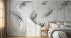 Design SL0109 — Papier peint Plumes noires fond bois blanc tropical — Novomur