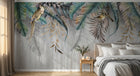 Design SL0140 — Papier peint Bananiers palmes oiseaux fond beton — Novomur