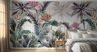 Design SL0141 — Papier peint Jungle pastel oiseaux paradis fond brume — Novomur