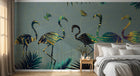 Design SL0143 — Papier peint Flamants silhouettes colorees fond gris — Novomur