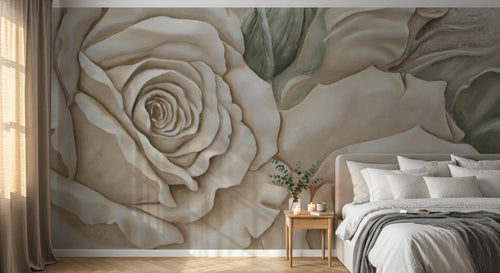 Design SL0189 — Papier peint Roses creme relief 3D peint main — Novomur