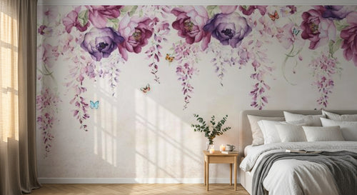 Design SL0202 — Papier peint Pivoines glycine cascade rose violet — Novomur