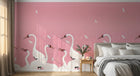 Design SL0211 — Papier peint Grues blanches fond rose pastel — Novomur