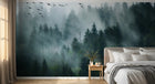 Design SL0241 — Papier peint Foret pins brumeuse oiseaux photo — Novomur
