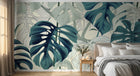 Design SL0297 — Papier peint Monstera turquoise lignes fond creme — Novomur