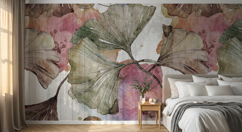 Design SL0302 — Papier peint Ginkgo aquarelle vintage symetrique — Novomur