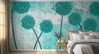 Design SL0350 — Papier peint Pissenlits turquoise fond grunge — Novomur