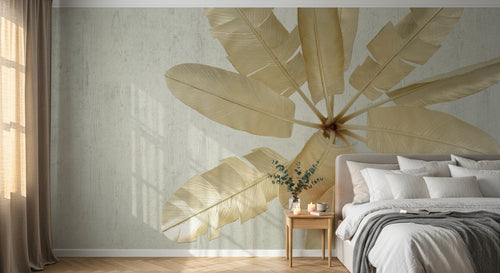 Design SL0390 — Papier peint Bananier dore eventail fond beton — Novomur