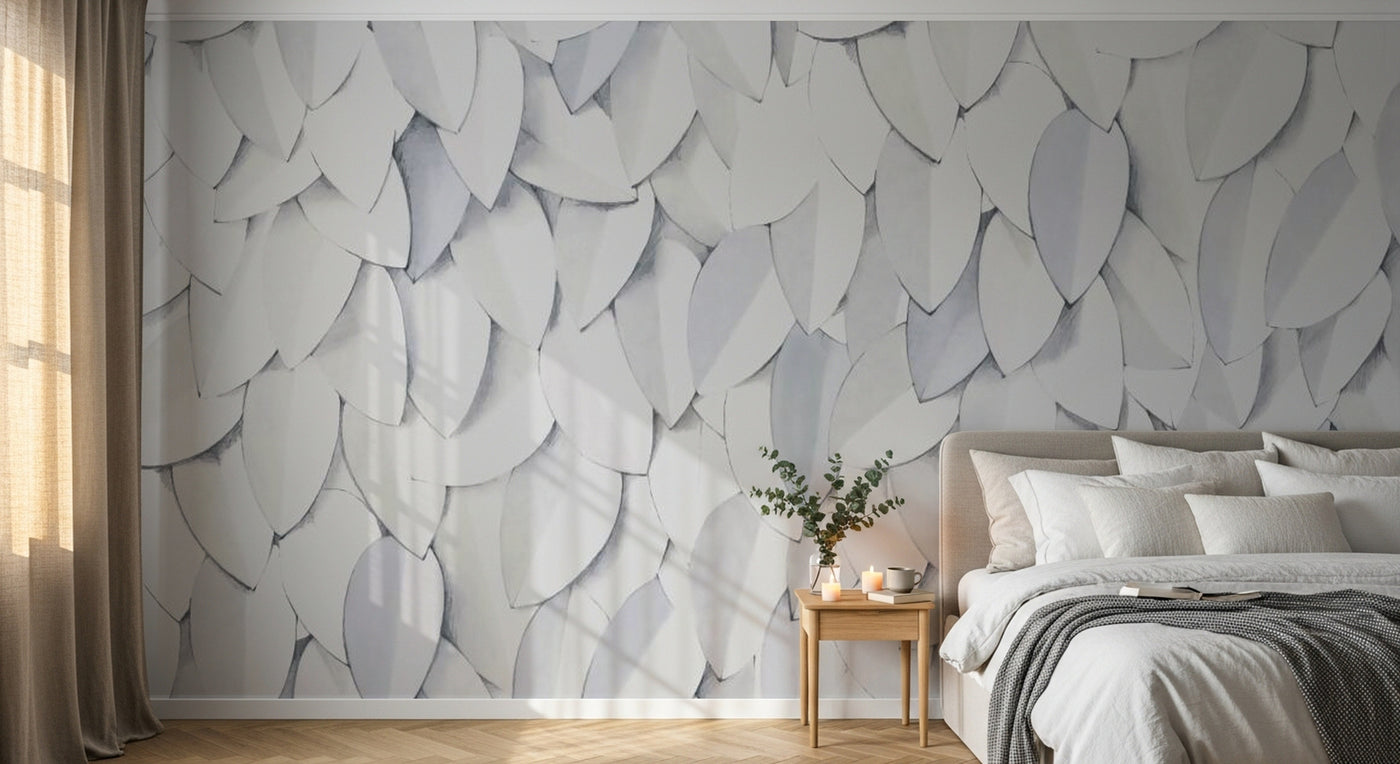 Design SL0397 — Papier peint Feuilles blanches relief 3D minimaliste — Novomur