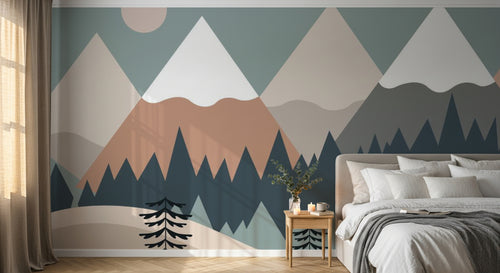 Design SL0413 — Papier peint Montagnes scandinaves sapins enfant — Novomur