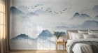 Design SL0418 — Papier peint Paysage encre bleue collines barque — Novomur