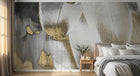 Design SL0460 — Papier peint Plumes blanches dorees nacrees gros plan — Novomur